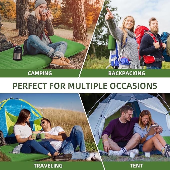 Camping Sleeping Pad, Extra Thick 5 Inch Camping Mat with Pillow Built-in Foot Pump Inflatable Sleeping Pads Compact for Camping Backpacking Hiking Traveling Tent（Green）