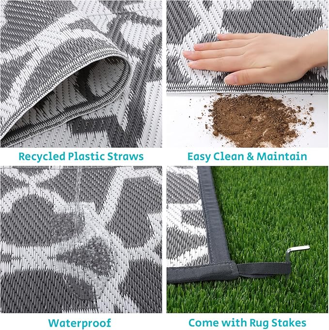 HEBE Outdoor Rug 5'x8' for Patios Waterproof Clearance Reversible Patio Mat Plastic Straw Rug RV Camping Mat Outside Area Rug Carpet for Camping RV,Porch,Deck,Balcony,Camper,Backyard