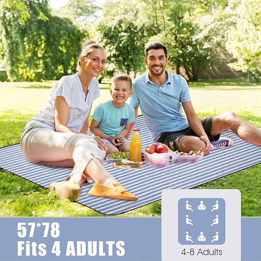 Picnic Outdoor Blankets Waterproof Extra Large - Beach Mat Sand Free Foldable with Carry Strap | Portable Camping Blanket | Park Blanket for Grass , Hiking, Travel, Concerts, Indoor (Cerulean Blue)