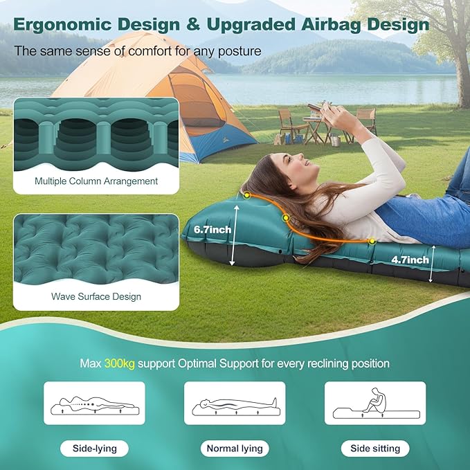 Camping Sleeping Pad, 50D Extra Thickness 4.7 Inch Inflatable Sleeping Mat Lightweight Waterproof Camping with Built-in Pump Air Mattress for Backpacking, Hiking, Tent, Traveling (Navy+Grey)