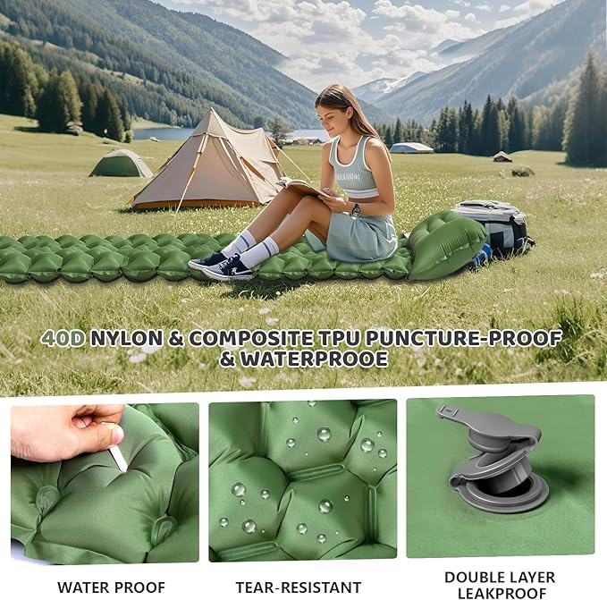 Sleeping Pad for Camping - Ultralight (1.9lbs) Inflatable Camping Mattress with Built-in Pillow & Foot Pump, 4" Thick Compact Air Pad for Backpacking, Hiking, Traveling, One-Second Deflation