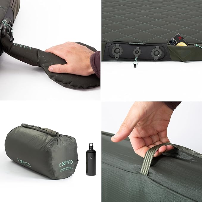 Exped LuxeMat Duo LW+ - Self Inflating Luxury Sleeping Mat, 4” Foam Pad, Pump Included