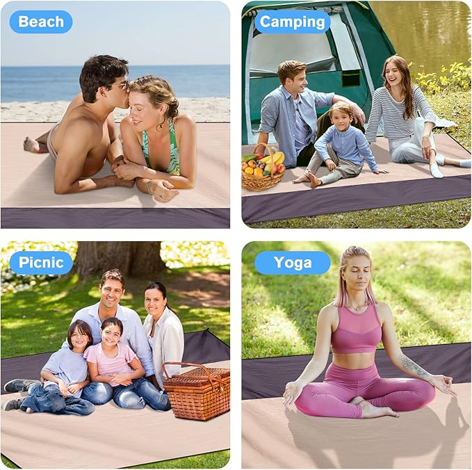 Beach Blanket Waterproof Sandproof Large Beach Mat 79" X 87", Quick Drying Durable Portable Lightweight Outdoor Nylon Picnic Blanket for Travel Camping Hiking, Champagne Gold