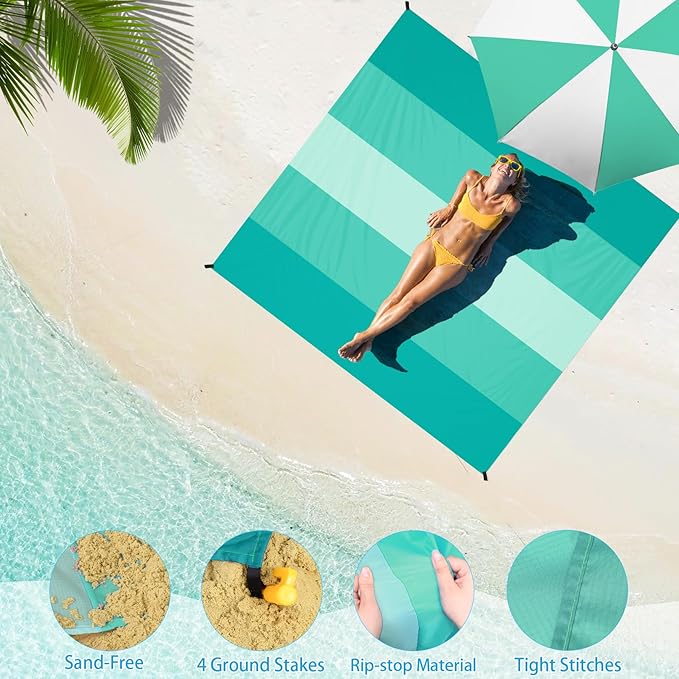 BYDOLL Beach Blanket 78''X81'' 4-7 Adults Oversized Lightweight Waterproof Sandproof Blanket for Beach Large Picnic Mat Travel Camping