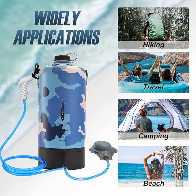 Portable Camping Shower Bag - 10L/2.2 Gallons 20/5 Gallons Solar Shower Water Bag with Foot Pump, Hose and Shower Head - Camp Shower for Camping, Beach, Travel, Outdoor Activities