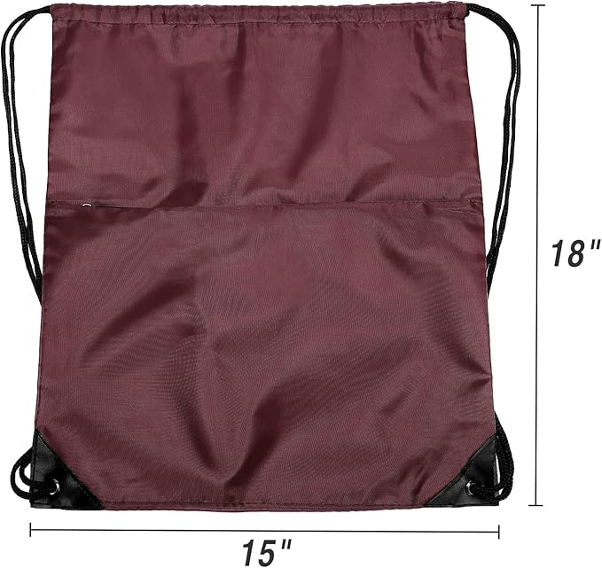 BuyAgain Drawstring Backpack Sports Water Resistant String Bag Sport Gym Sackpack for Women Men Large with Zipper, Burgundy