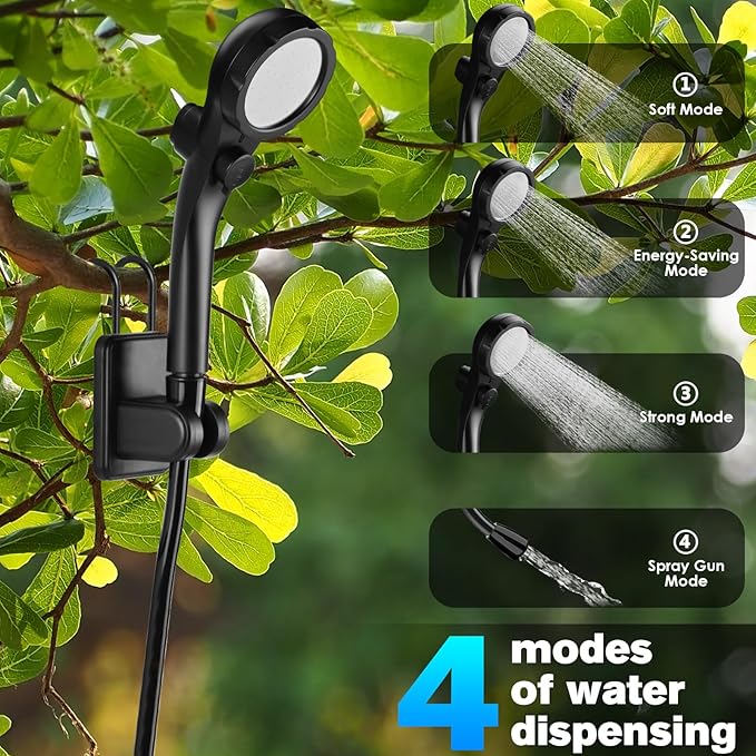 Portable Shower, Portable Shower for Camping with 5 Gallon Collapsible Bucket, 6000mAH Camping Shower with Smart LED Display, Multiple Spray Patterns for Outdoor Camping, Hiking, Pet Bathing