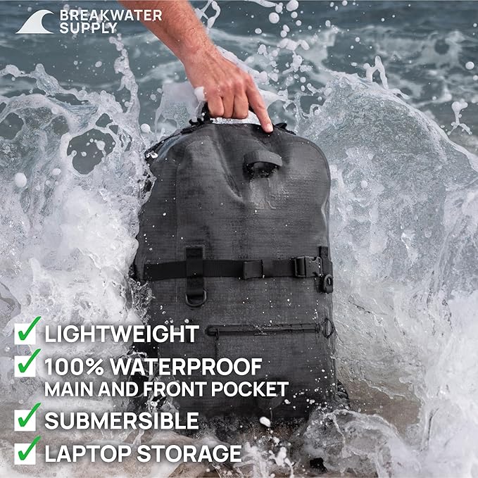 Breakwater Supply™ 100% Waterproof Submersible Backpack, Laptop Bag, Airtight Zippers | Travel Outdoors | Fogland 25L 20L 15L