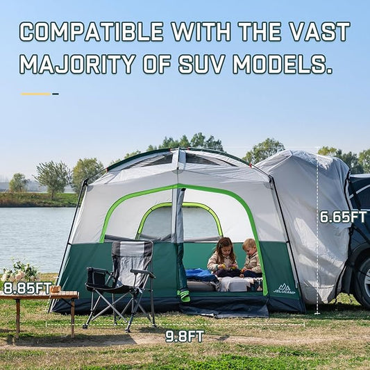 SUV Tents for Camping 6 Person Waterproof, Car Family Camping Tent with Tailgate Attachment for SUV, Jeep, Truck with Cap, Easy Setup Large Tent for Outdoor Camping