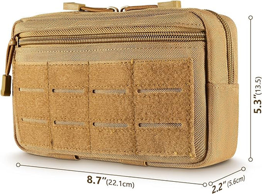 Tactical Molle Admin Pouch Utility Laser Cut EDC Tool Pouch Bag Horizontal Modular Pouches Include US Flag Patch and Keychain