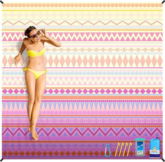 BYDOLL Beach Blanket Waterproof Sandproof 78''×81'' Suits1-4 Adults Compact Lightweight Oversized Sand-Free Blanket Large Picnic Mat for Beach Travel Camping Hiking