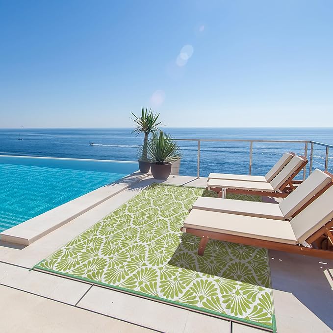 Lahome Plastic Outdoor Rug 8x10 Waterproof, Camping Rugs for Outside Your Rv, Lightweight Outdoor Mat for Beach Picnic Backyard Garden Under Awning, Pale Green,8'x10'