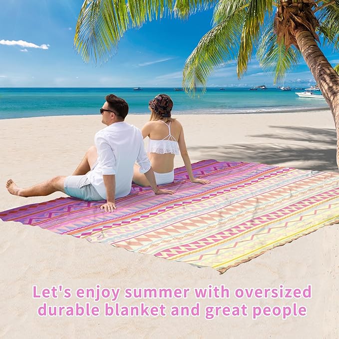 BYDOLL Beach Blanket Waterproof Sandproof 78''×81'' Suits1-4 Adults Compact Lightweight Oversized Sand-Free Blanket Large Picnic Mat for Beach Travel Camping Hiking