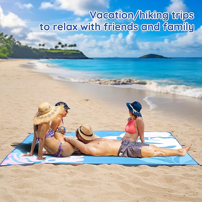 Beach Blanket Sandproof, Extra Large Beach Mat 80"*80" for 1-8 Persons,Waterproof Outdoor Picnic Blankets, Lightweight Beach Essentials for Camping,Traveling,Hiking (Blue Pattern, 80"*80")