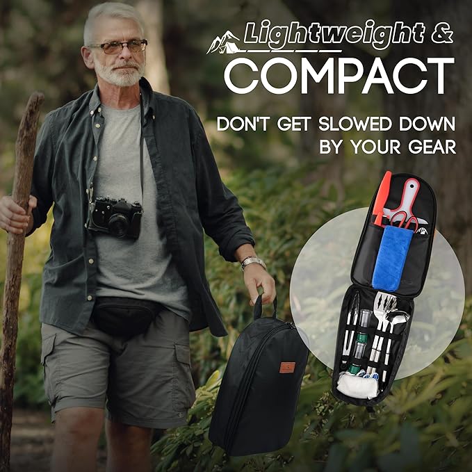 Camping Utensils Set, 21pcs Camp Cooking Kit with BBQ Tools, Knife Set & Spice Kit – Heat-Resistant Cutting Board, Dishwasher-Safe Cutlery for Outdoor, Hiking, Backpacking