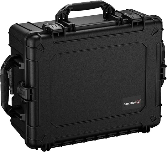 Condition 1 25" Large Rolling Hard Travel Case Model 287 Lockable Storage Box, Waterproof Dustproof Protective Luggage with Handle, Made in USA, 24.53"x19.55"x10.95" Black