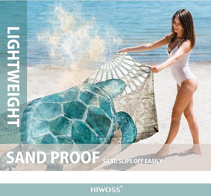 Beach Blanket Waterproof Sandproof Oversized 95”x 80”,Sand Free Beach Mat with Corner Pockets,Portable Mesh Bag for Beach Festival,Picnic,Travel and Outdoor Camping (Seaturtle)