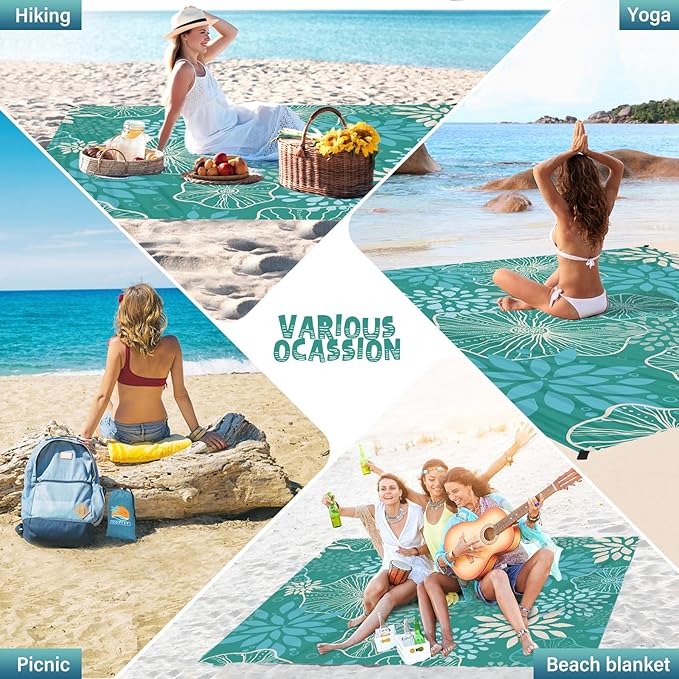 Beach Blanket Waterproof Sandproof 1-7 Adult Oversized 78 '' × 110 '' Lightweight Durable Compact Sand Free Beach Mat for Travel Camping Hiking Picnic Blanket Extra Large