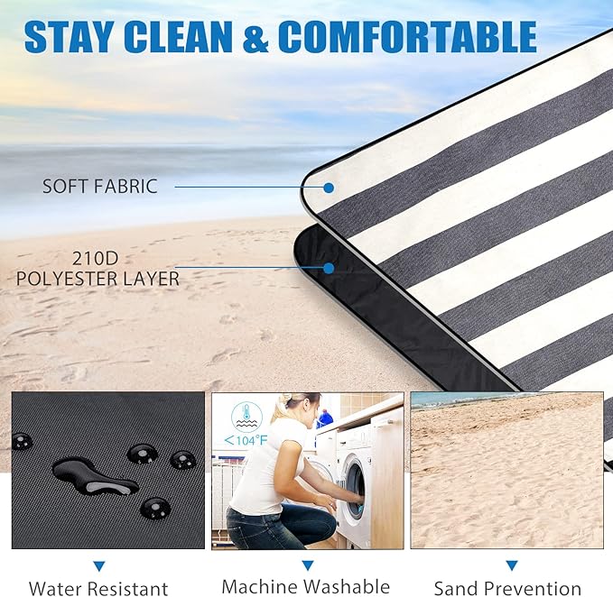 G GOOD GAIN Waterproof Picnic Blanket Portable with Carry Strap for Beach Mat or Family Outdoor Camping Party (Berry Blue)