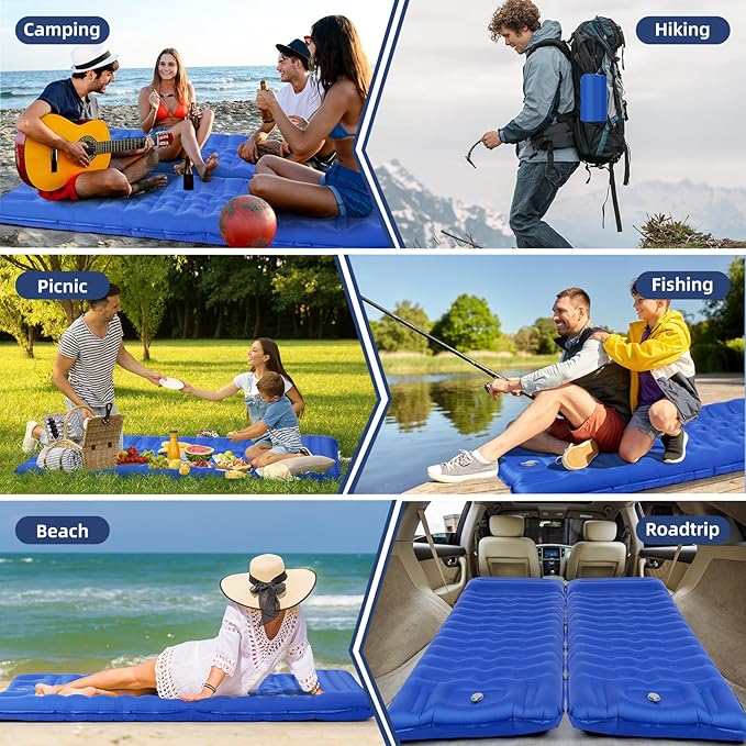 Sleeping Pad, Ultralight Thicken Inflatable Sleeping Pad for Camping, Built-in Pump, Great for Camping, Hiking, Carry Bag, Repair Kit, Compact & Lightweight Air Mattress(Blue)