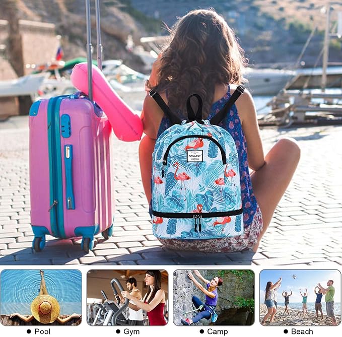 Dry Wet Drawstring Backpack with Shoe Compartment for Women Adjustable Gym Bag