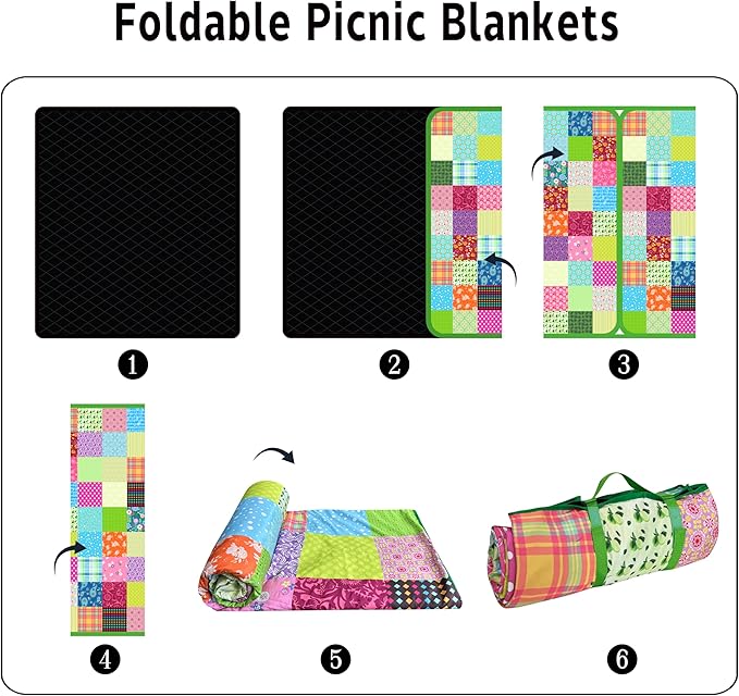 Extra Large Picnic Blankets Waterproof Foldable (80"x 80") Boho Beach Blanket Waterproof Sandproof,3-Layer Thicking Mat Outdoor Packable Camping Blanket