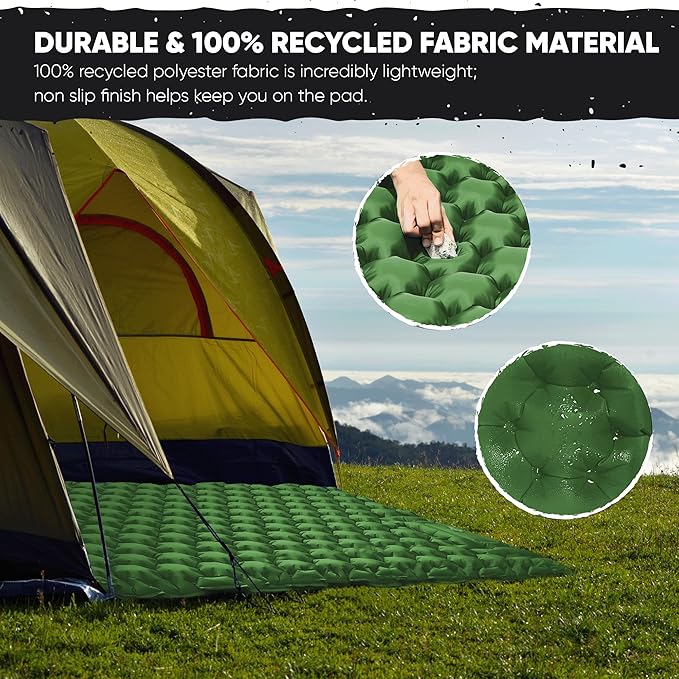 POWERLIX Double Camping Sleeping Pad Camping Pad for 2 Person with Pillow Built-in Foot Pump Inflatable Sleeping Pad, Backpacking, Hiking, Portable Camping Mattress Green