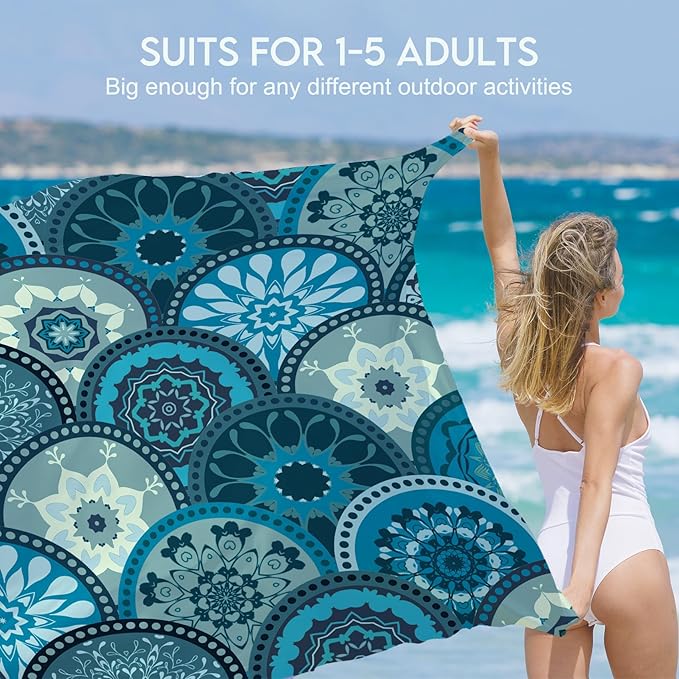 BYDOLL Beach Blanket 78''X81'' 4-7 Adults Oversized Lightweight Waterproof Sandproof Blanket for Beach Large Picnic Mat Travel Camping