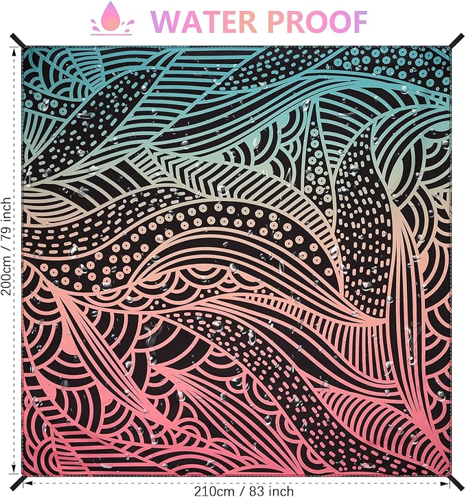 Beach Blanket Waterproof Sandproof Extra Large Beach Mat 79" X 83"/120"x108"for 1-8 Adults Quick Drying Durable Outdoor Picnic Mat for Beach Travel Camping Hiking