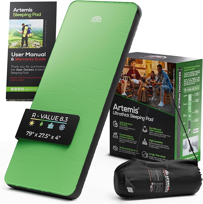 Gear Doctors Artemis 3D Self-Inflating Sleeping Pad – 8.3 R-Value Camping Mattress – Insulated Sleeping Mat for Cold Weather, Backpacking, Hiking, Tent, Outdoor Use