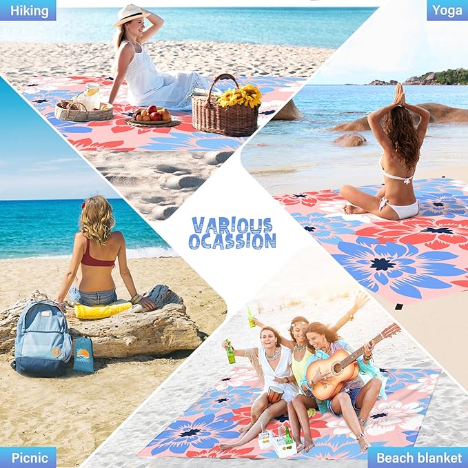 Beach Blanket Waterproof Sandproof 1-7 Adult Oversized 78 '' × 110 '' Lightweight Durable Compact Sand Free Beach Mat for Travel Camping Hiking Picnic Blanket Extra Large