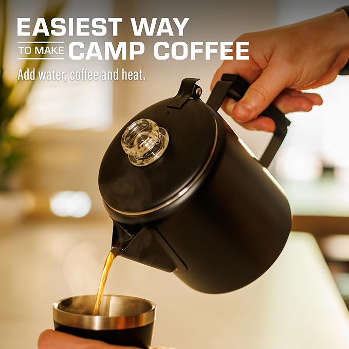COLETTI Black Bozeman Percolator Coffee Pot — Camping Coffee Pot, Coffee Percolator – America’s Sleekest Percolator – Pure Stainless Steel, NO Aluminum or Plastic (6 Cup)