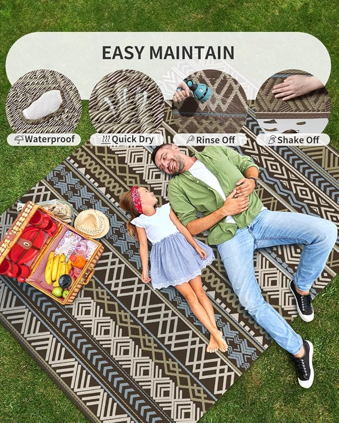 MontVoo Outdoor Rug Carpet 8x10 Waterproof-Patio Rug Mat Reversible RV Camping Rug Picnic Mat Plastic Straw Outside Rug for Balcony Porch Deck Beach-Boho Outdoor Area Rug for Patio Decor Colorful