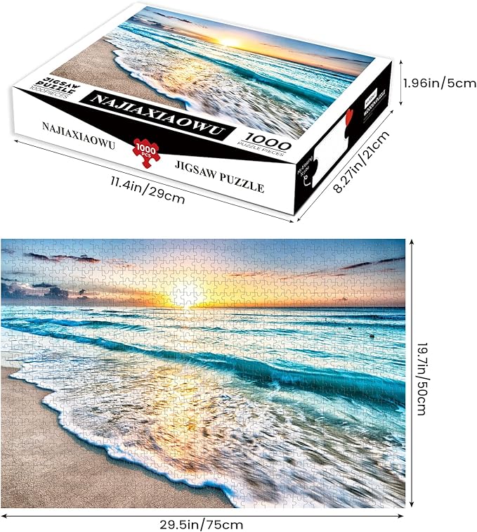 Puzzles for Adults 1000 Piece,Sunset Beach Wooden Jigsaw Puzzle Art,DIY Leisure Game Fun Toy Gift Suitable Family Friends