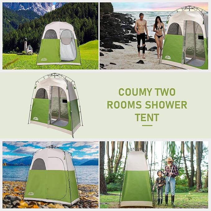 Instant Pop-up Camping Shower Tent Privacy Shelter with 1 Room/2 Rooms, Portable Outdoor Shower, Changing Room, Sun Shelter for Camping, Beach Hiking, and Fishing