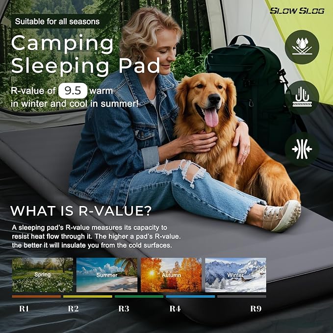 Self-Inflating Sleeping Mats for Outdoor 4in Ultra-Thick Foam Sleeping Pad Inflatable Camping Mattress with Pump Sack, Portable Camping Pad for 4-Season, Gray