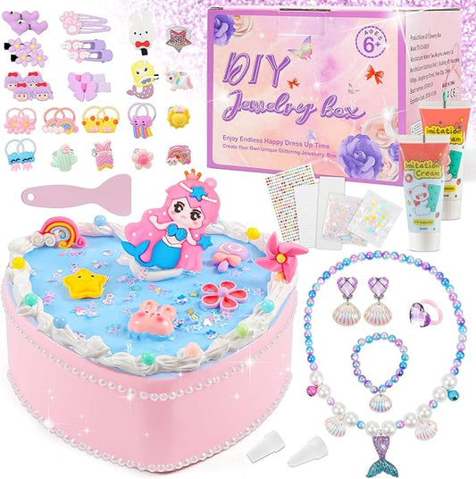 Children's Jewelry Box DIY with Cream Glue Decorate Your Princess' Jewelry Organiser- Gifts Idea for Girls for Valentines, Birthday, Arts and Crafts for Kids