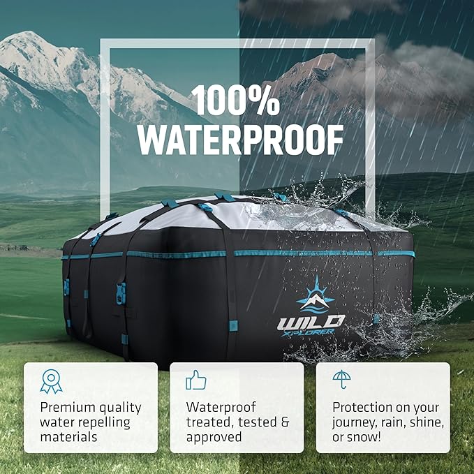 Rooftop Cargo Carrier - Waterproof Soft Shell Car Roof Cargo Carrier, Heavy Duty Car Top Luggage Cargo Bag with Patented Door Hook System and Non-Slip Mat for Car or SUV (19 Cubic Feet)