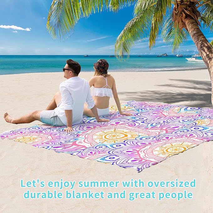 BYDOLL Beach Blanket Waterproof Sandproof 78''×110'' Suits1-7 Adults Compact Lightweight Oversized Sand-Free Blanket Large Picnic Mat for Beach Travel Camping Hiking