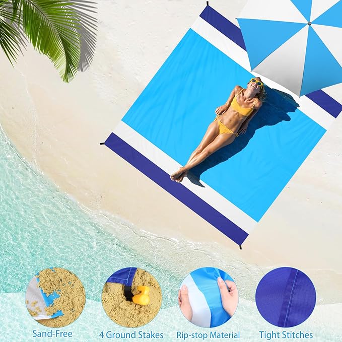 BYDOLL Beach Blanket 78''X81'' 4-7 Adults Oversized Lightweight Waterproof Sandproof Blanket for Beach Large Picnic Mat Travel Camping
