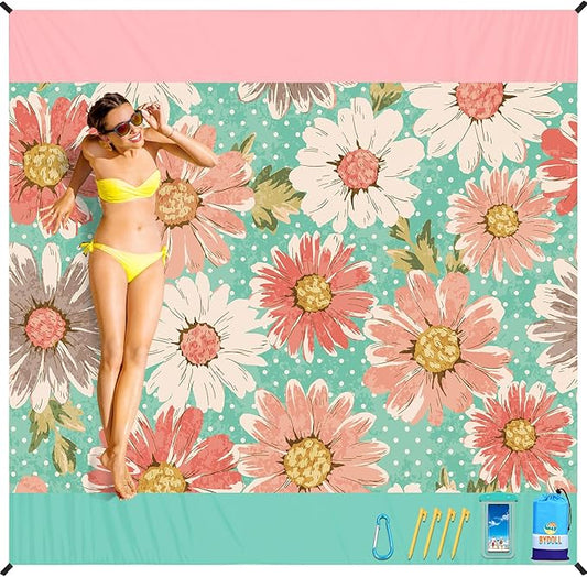 BYDOLL Beach Blanket Waterproof Sandproof 78''×110'' Suits1-7 Adults Compact Lightweight Oversized Sand-Free Blanket Large Picnic Mat for Beach Travel Camping Hiking