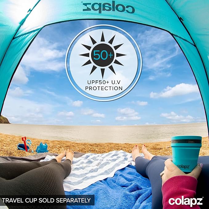 Colapz Beach Tent Pop Up Shade. Luxury Holiday Shade SPF50+ Easy to Use Pop Up Beach Tent. Portable & Lightweight Cabana. Wind & Sun Shelter
