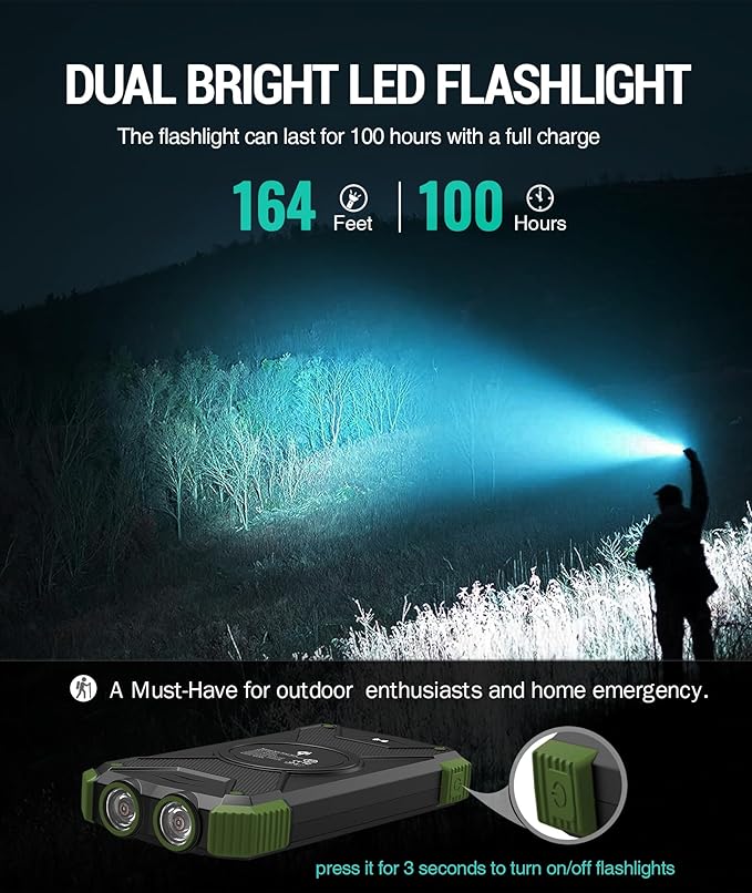 BLAVOR Solar Charger Power Bank 10,000mAh, Portable Wireless Charger, 20W Fast Charging External Battery Pack with USB C for Cell Phones, Solar Panel Charger with Dual Flashlight for Camping