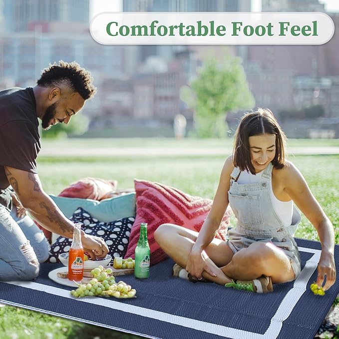 Ogrmar 9x12 FT Reversible Mats, Outdoor Rug for Patio Clearance, Waterproof Carpet, Plastic Straw Rug for Indoor Outdoor, Floor Mat&Rug for RV Porch Camping Backyard Deck Balcony Beach Trailer (Blue)