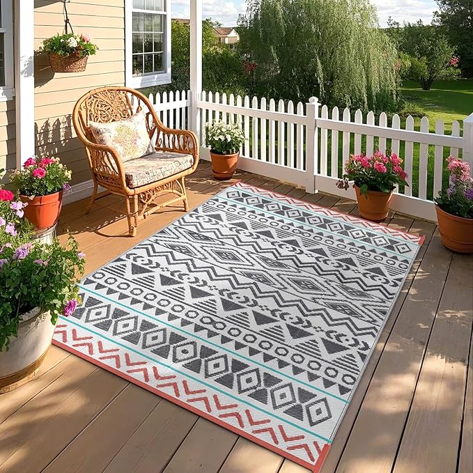 Outdoor Rugs Patio Camping Waterproof - 6x9 Plastic Straw Patio Rug Portable for Campers, Outside RVs Mat, Outdoor Area Carpet for Patios Clearance, Backyard Porch, Balcony, Picnic