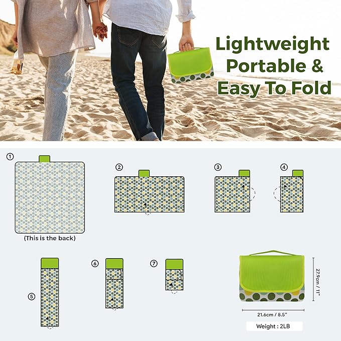 Outdoor Blanket Waterproof - Extra Large Beach Blanket Easy to Carry - Waterproof Sandfree Washable and Foldable Beach Mat - Picnic Blankets for Garden, Camping, Park, Travel