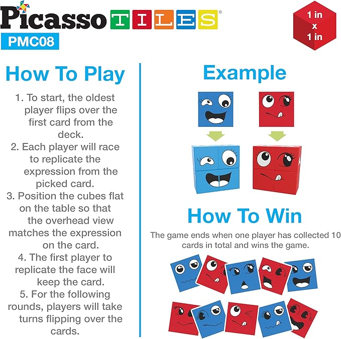 PicassoTiles Magnetic Expression Puzzle Toy Building Block Mix & Match Cubes Cubes Magnet Sensory Toys Pre-School Gifts Educational STEM Learning Kit for Kid, Baby Toddler Age 3 and Up 8 Pieces PMC08