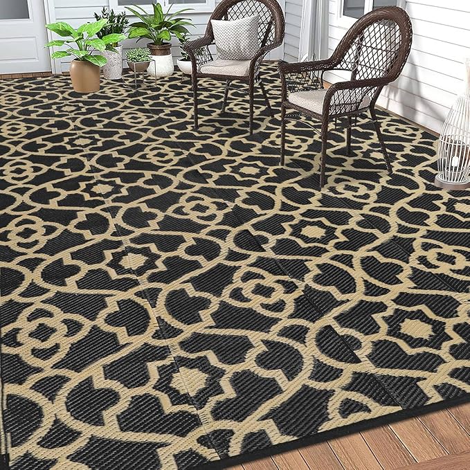 HEBE Outdoor Rug 8'x10' for Patios Waterproof Clearance Reversible Patio Mat Plastic Straw Rug RV Camping Mat Outside Area Rug Carpet for Camping RV,Porch,Deck,Balcony,Camper,Backyard