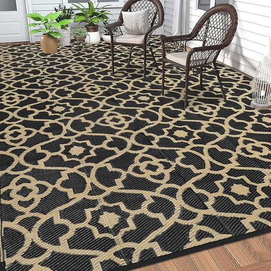 HEBE Outdoor Rug 8'x10' for Patios Waterproof Clearance Reversible Patio Mat Plastic Straw Rug RV Camping Mat Outside Area Rug Carpet for Camping RV,Porch,Deck,Balcony,Camper,Backyard