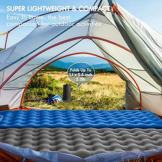 MEETPEAK Extra Thick 5 inch Inflatable Sleeping Pad for Camping, Ultralight Compact Sleeping Mat Built-in Foot Pump for Hiking Backpacking Traveling, Portable Camping Air Mattress
